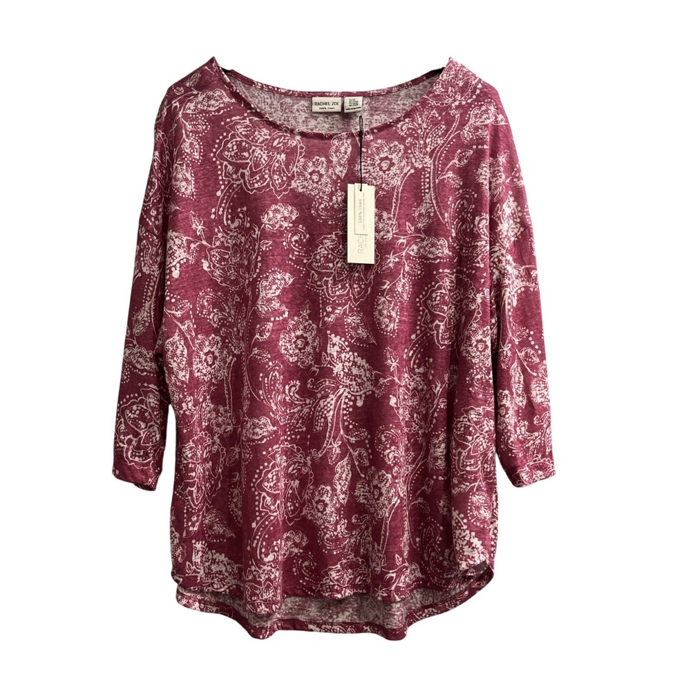 Rachel Zoe Top Pink Floral Linen Boxy Tunic 2X Garden Party Summer Brunch Resort